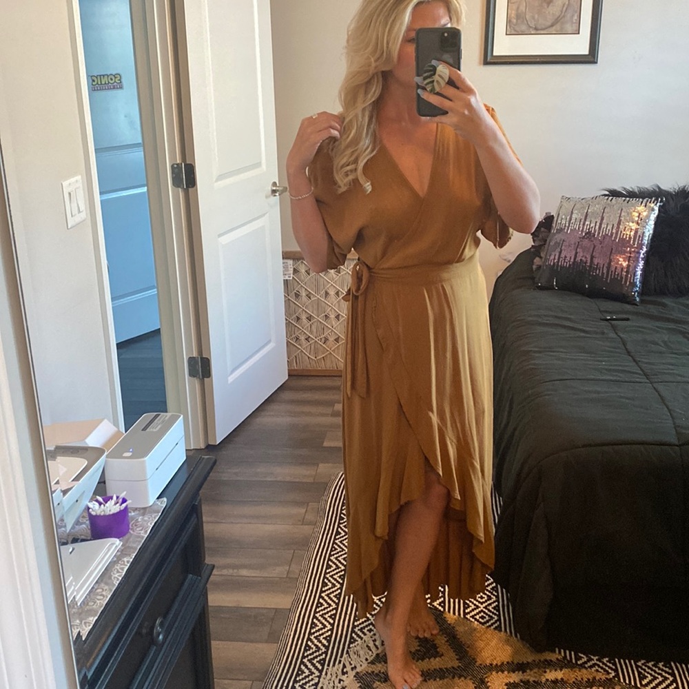 Young Fabulous & Broke Golden Mustard Wrap High-Low Dress